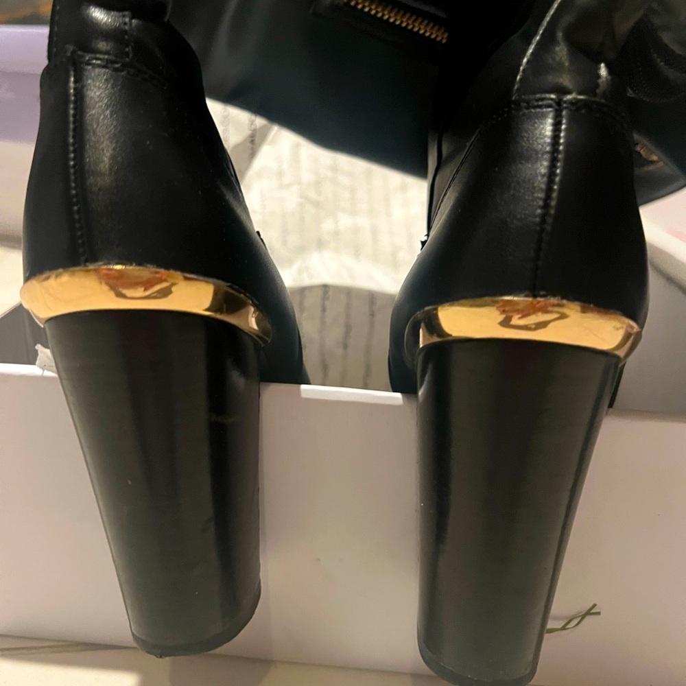 Heeled Over the Knee Black Leather Boots